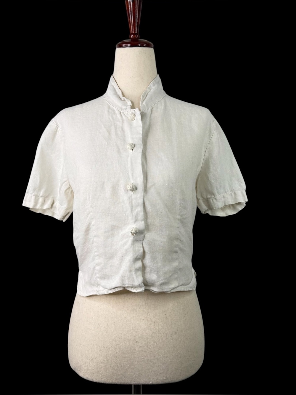 Banana Republic VTG 90's Y2K Ivory Cropped Irish Linen Asian Mandarin Blouse Top